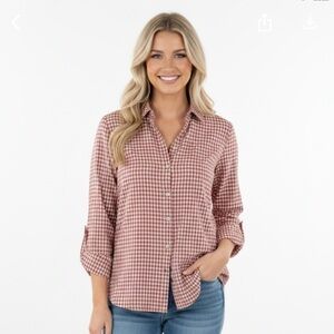 P Cill red & white checkered button down shirt size medium